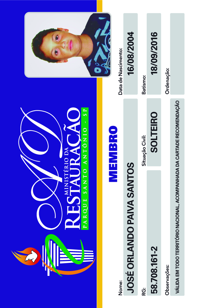 Credencial de membro de igreja - 